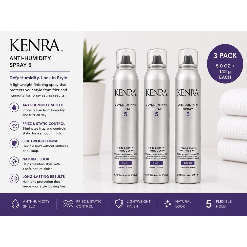 Kenra Anti-Humidity Spray 5 Frizz & Static Control Finish 5oz 3 Pack